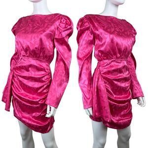 Strut & Bolt Womens Size L Pink Floral Jacquard Satin Ruched Mini NEW Dress